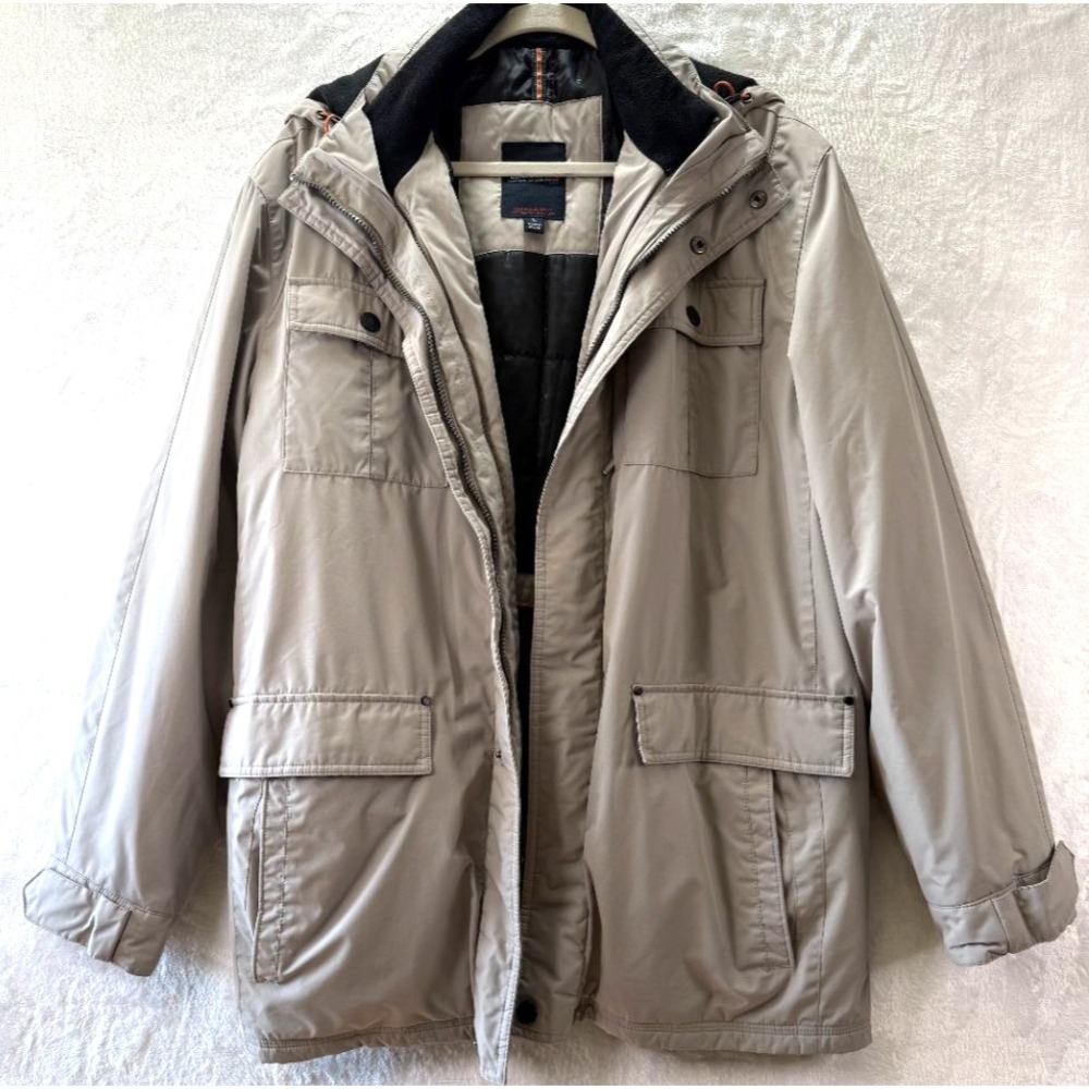 NEW London Fog Mens L Insulated Hooded Jacket Khaki Tan Quilted Lined Field Coat